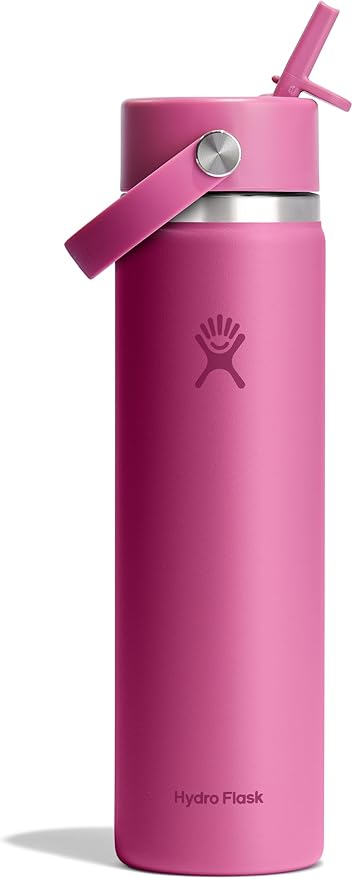 Hydro Flask Water Bottle - Insulated Stainless Steel - Wide Mouth Flex Straw Lid, Non Spill, Leakproof and Refillable in 24 Oz Reef Pink