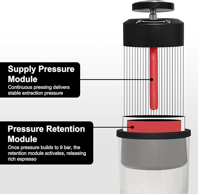 LANTE 3 in 1 9 Bar Coffee Maker Combines French Press Espresso Extraction Portable Coffee Machine All-aluminum alloy body with double-layer 304 filtration Suitable for Home Camping Travel