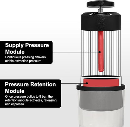 LANTE 3 in 1 9 Bar Coffee Maker Combines French Press Espresso Extraction Portable Coffee Machine All-aluminum alloy body with double-layer 304 filtration Suitable for Home Camping Travel