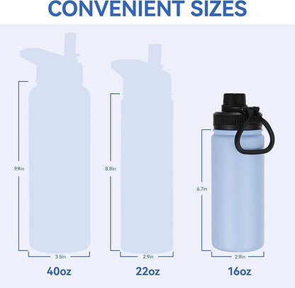 DOMICARE 16 oz Kids Water Bottle for School Stainless Steel Double Wall Vacuum Insulated Water Bottle with Straw lids & Spout Lid, Leakproof BPA Free (Light Blue,1)