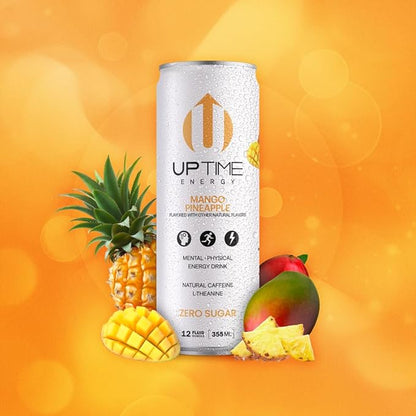 UPTIME Energy Drink, Mango Pineapple, 12 Pack, Vitamin C, L Theanine, Calcium, Sugar Free Energy Drinks for Focus Support, 142mg of Natural Caffeine, 5 Calories, Clean, Natural, Non GMO, 12 fl oz Cans