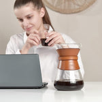 Load image into Gallery viewer, Pour Over Coffee Maker Set with Double-Layer Stainless Steel Filter, Coffee Dripper, Cork Lid and Leather Collar Holder - High Heat Resistance Borosilicate Glass Carafe, Great Gift Idea (37 oz)