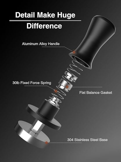 Espresso Tamper, Barista 58mm Coffee Tamper,Spring-loaded,Stainless Steel,Flat Base