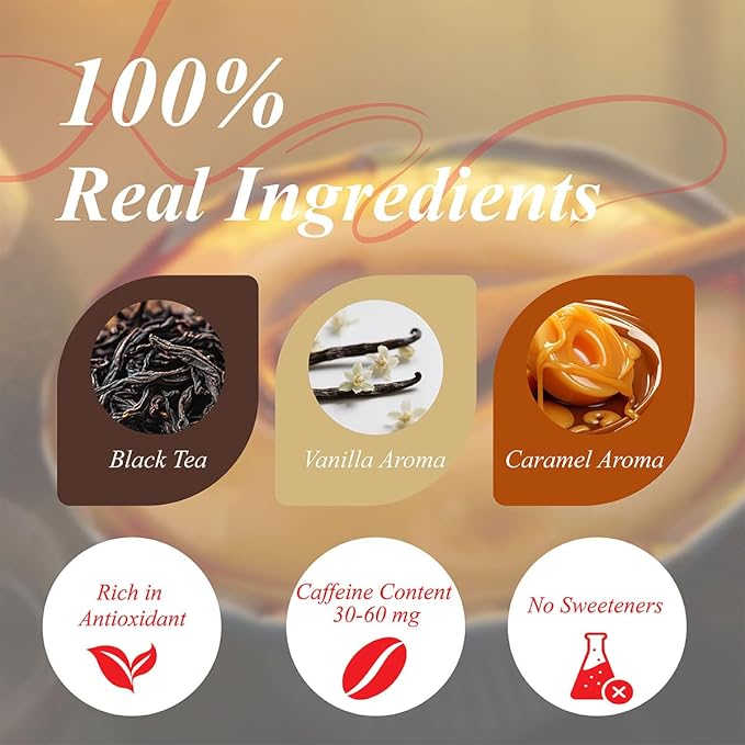 WT WEETEE Vanilla Caramel Black Tea,100 Count Caramel Vanilla Flavored Black Tea Bags, Mellow & Smooth, Sweet Aroma