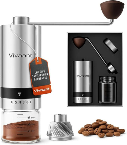 Manual Coffee Grinder (32g Capacity), Hand Coffee Grinder with Adjustable Dragon Tooth Stainless Steel Conical Burr, Bean Coffee Grinder Manual for Drip Coffee, Espresso, & French Press