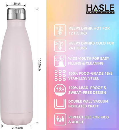 HASLE OUTFITTERS 17oz Stainless Steel Water Bottles Bulk, Vacuum Insulated Water Bottles Double Walled Powder Coated Reusable Metal Sports Water Bottles Keep Drinks Hot and Cold,Pink, 8Packs