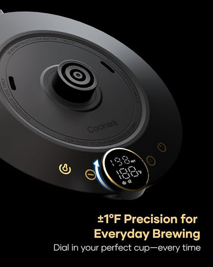 Cocinare FLOW B9 Gooseneck Electric Kettle, Precise Temperature Control for Pour-Over Coffee & Tea Brewing, Stainless Steel Interior, Rapid Heating for Boiling Water 1500W/0.9L (Delacroix Green)