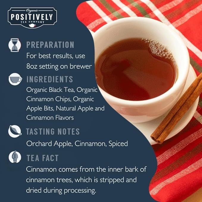 Organic Positively Tea Company, Cinnamon Apple Spice Black Tea, K-Cup Compatible, 24 Pods