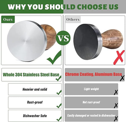 58mm Coffee Tamper Espresso Press with Tamper Mat Tamper with 304 Stainless Steel Base Wooden Handle Barista Espresso Machines Accessory (58mm)