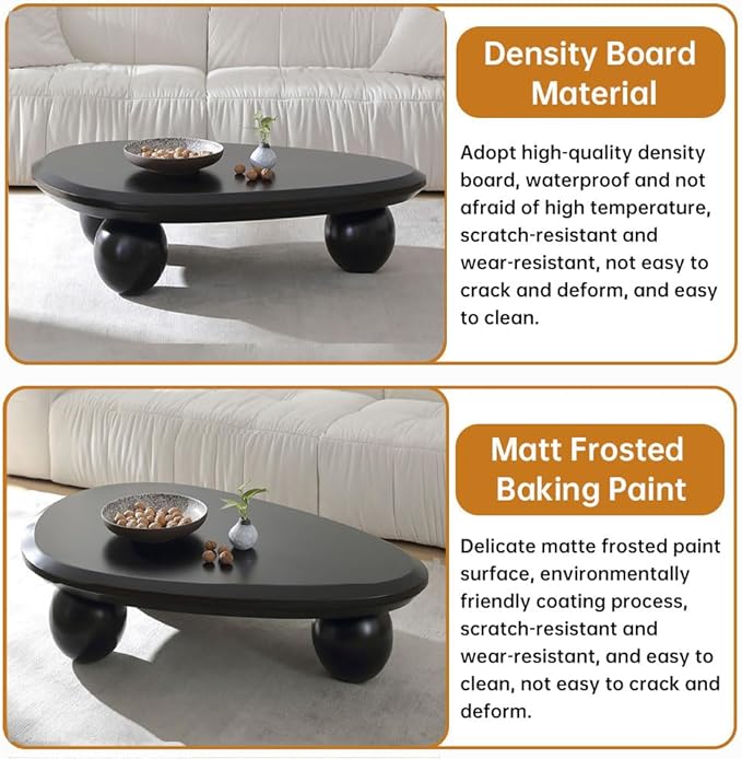 Cloud Coffee Table Modern Irregular Coffee Table Asymmetrical Unique Coffee Tables with 3 Bases for Living Room Farmhouse (G, 39")