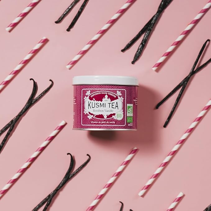 Kusmi Tea - Vanilla Rooibos - Organic Flavored Rooibos Tea - Rooibos based Herbal Tea with Vanilla Flavor - Caffeine Free - Enjoy Hot or Iced - Loose Leaf Tea - Tin Box of 3.5 oz for about 50 cups