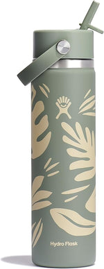 Load image into Gallery viewer, Hydro Flask Water Bottle - Insulated Stainless Steel - Wide Mouth Flex Straw Lid, Non Spill, Leakproof and Refillable in 24 Oz Botanical Bliss Agave