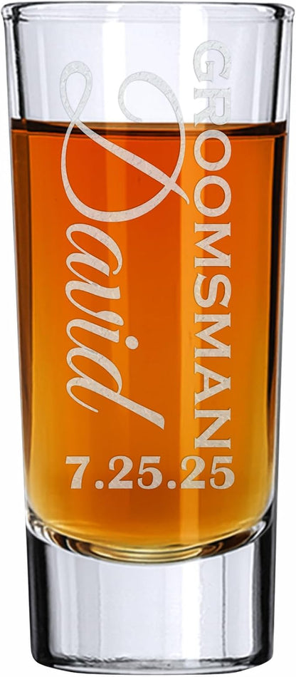 Custom Engraved 2 oz Shot Glass – Personalized Etching – Groomsman & Bridesmaid Gift – Wedding Favor (1)