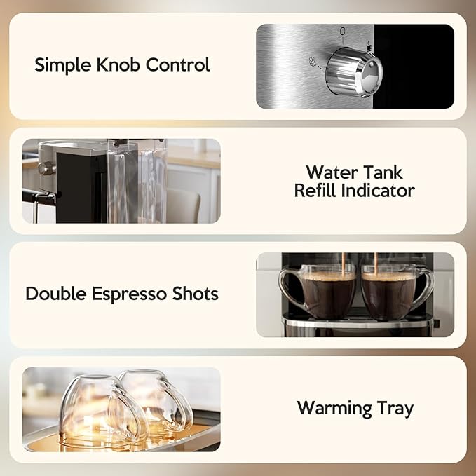 20 Bar Espresso Machine Semi-Automatic, Professional Coffee Maker with Milk Frother Steam Wand & 45OZ Removable Water Tank, Home Barista System for Cappuccino, Latte, Americano-Stainless Steel