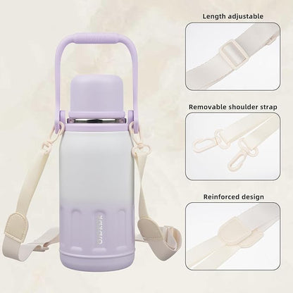 BJPKPK Insulated Water Bottle 27oz Stainless Steel Water Thermo with Handle and Cup Lid Travel Metal Thermal Flask,Purple Pearl