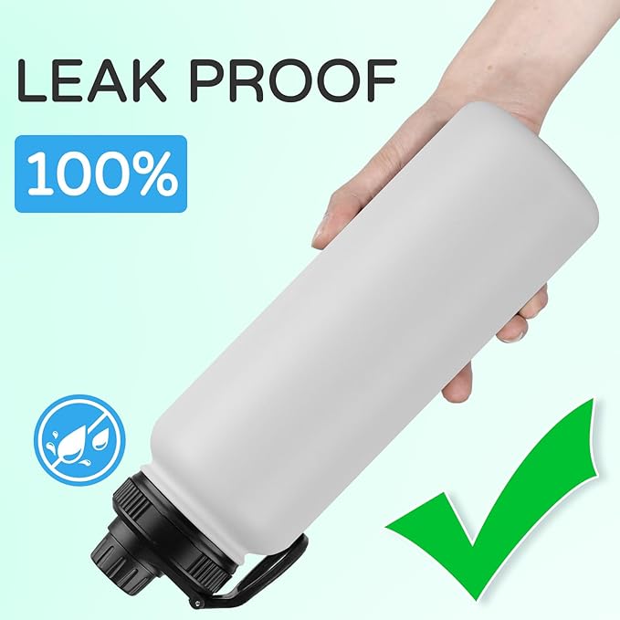 DOMICARE 40 oz Insulated Water Bottle Bulk, Vacuum Insulated Stainless Steel Sports Water Bottle with Straw Lid & Spout Lid, Leakproof, Reusable - Travel, Camping, Bike, White (4 Pack)