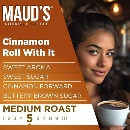 Maud's Cinnamon Roll Flavored Coffee Pods, 18 ct, Medium Roast Flavored Coffee in Recyclable Single Serve Pods – 100% Arabica Beans, Compatible with Keurig K Cups Maker