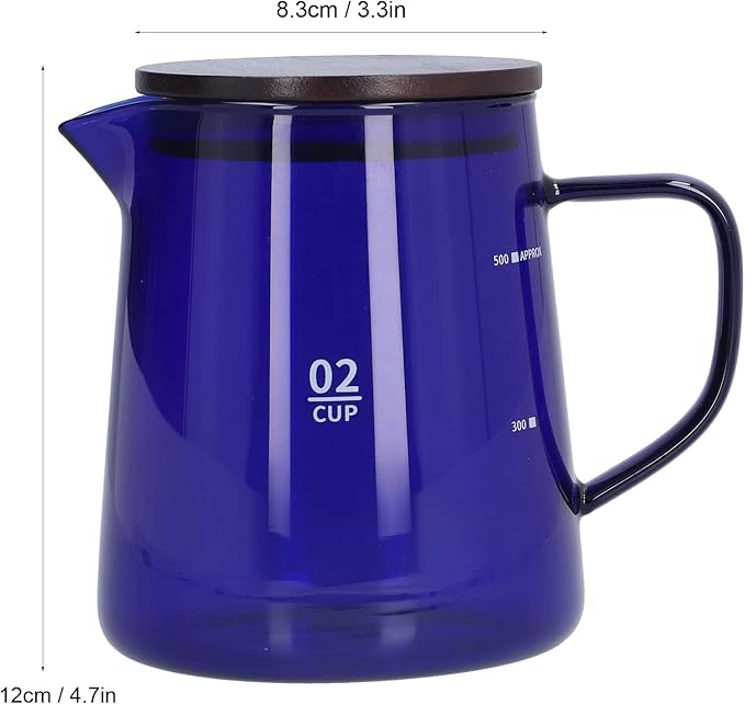 500ml Coffee Pot, Heat Resistant Borosilicate Glass Coffee Server, Glass Tea Pot with Wooden Lid Household Tea Kettle for Home Office (blue)