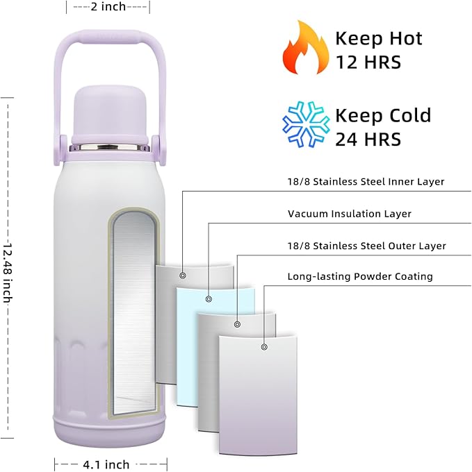 BJPKPK Insulated Water Bottle 50oz BPA Free Stainless Steel Water Bottles with Handle and Lid Travel Metal Thermal Flask,Purple Pearl