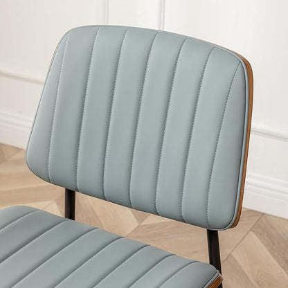 LUNLING Dining Chairs Set of 2,Mid Century Modern Retro Faux Leather Chair with Walnut Bentwood Upholstered Seat Metal Legs Adjustable Foot for Kitchen Dining Room Chairs(Blue)