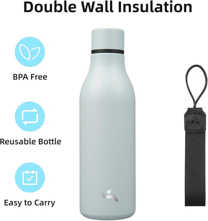 Insulated Water Bottle with Strap,18 oz Double Wall Stainless Steel Vacuum Bottles Metal Water Flask,Foggy Blue