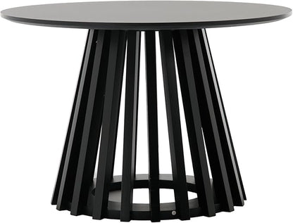 DUOMAY Modern Round Coffee Table with Unique Geometric Base, Sleek Black Wood Accent Table for Living Room, Office, Lounge, Black