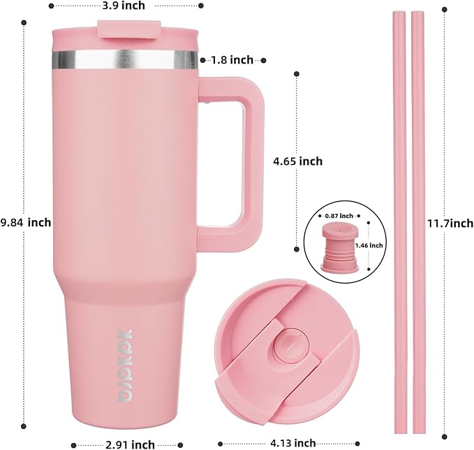 BJPKPK Insulated Tumblers With Handle And Straw 40 oz Stainless Steel Tumbler Cups With Lid,Light Pink