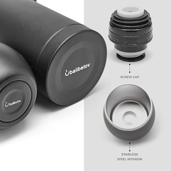 BALIBETOV Complete Yerba Mate Set - Modern Mate Gourd, Thermal Flask, Bombilla and Cleaning Brush Included - All Premium Quality 304 18/8 Stainless Steel (Full Black)