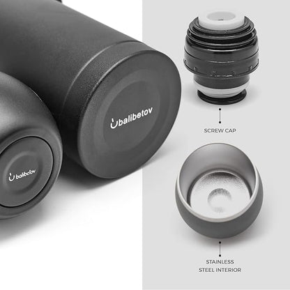 BALIBETOV Complete Yerba Mate Set - Modern Mate Gourd, Thermal Flask, Bombilla and Cleaning Brush Included - All Premium Quality 304 18/8 Stainless Steel (Full Black)