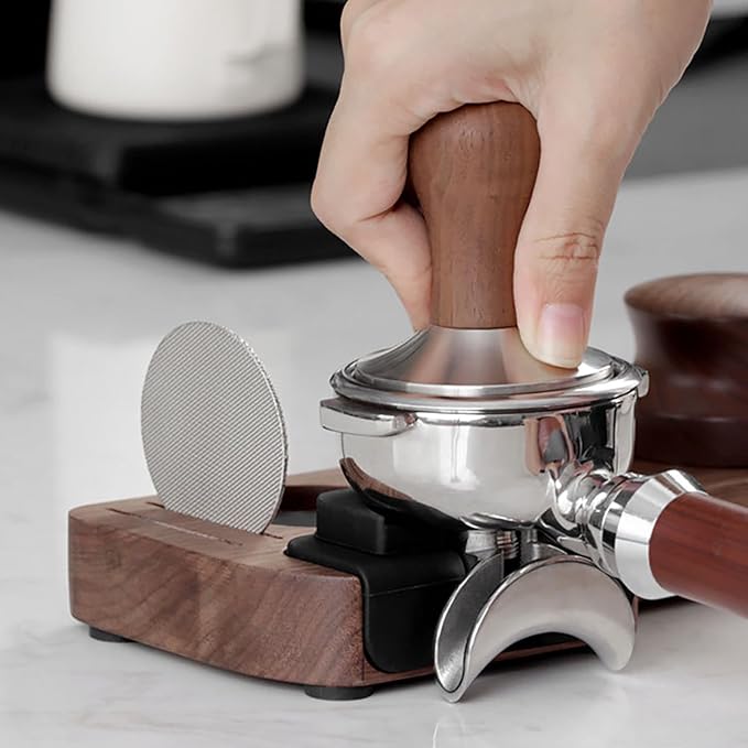 Wooden Espresso Tamping Station, Portafilter Tamping Stand Espresso Coffee Organizer Box Fit for Storage 51, 53, 58MM Espresso Tamper Mat Portafilter Holder, (Accessories not included)