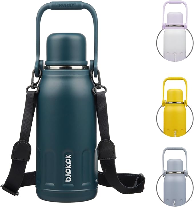 BJPKPK Insulated 40oz Thermal Disherwasher Safe Water Bottle with Lid and Carry Handle Stainless Steel Water Bottles for Sports,Navy Blue