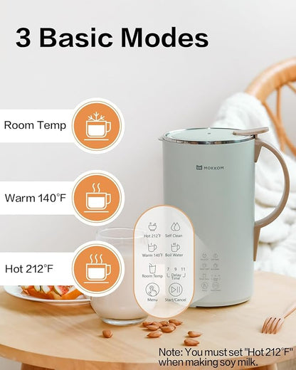 MOKKOM Automatic Nut Milk Maker, 20 oz Soy Milk Maker, Homemade Almond, Oat, Coconut, Soy, Plant-Based Milk and Dairy Free Beverages, Almond Milk Maker with Delay Start/Boild Water/Self Clean - Green