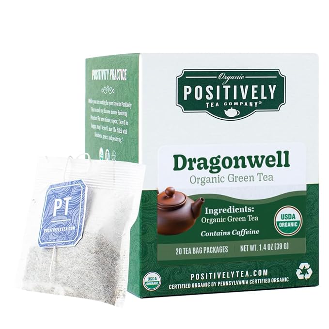 Organic Positively Tea Company, Dragonwell Green Tea Bags, 20 Count