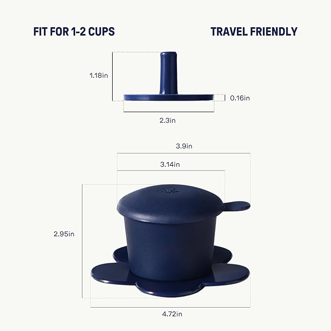 [Holiday Gift] Vietnamese Phin Filter, Plastic Reusable Pour Over Coffee Dripper, Single Cup Coffee Filter with Flower Design for Manual Brewing, Gift for Christmas Thankgiving (Navy)
