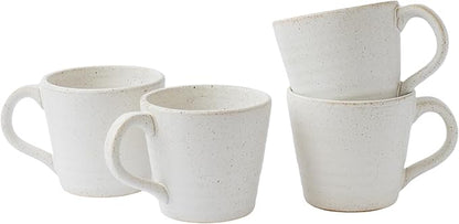 Stoneware Mug Set of 4-14oz Ceramic Coffee Mugs & Tea Cups with Handle - Perfect for Hot & Iced Drinks - Microwave & Dishwasher Safe - Rustic Minimalist Style - Oatmeal Cream - Ideal Gift