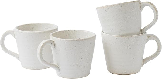 Stoneware Mug Set of 4-14oz Ceramic Coffee Mugs & Tea Cups with Handle - Perfect for Hot & Iced Drinks - Microwave & Dishwasher Safe - Rustic Minimalist Style - Oatmeal Cream - Ideal Gift
