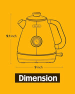 Load image into Gallery viewer, Hazel Quinn Retro Electric Kettle - 1.7 Liters / 57.5 Ounces Tea Kettle with Thermometer, All Stainless Steel, Fast Boiling 1200 W, BPA-free, Cordless, Rotational Base, Automatic Shut Off - Ruby Red