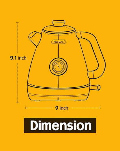 Hazel Quinn Retro Electric Kettle - 1.7 Liters / 57.5 Ounces Tea Kettle with Thermometer, All Stainless Steel, Fast Boiling 1200 W, BPA-free, Cordless, Rotational Base, Automatic Shut Off - Ruby Red