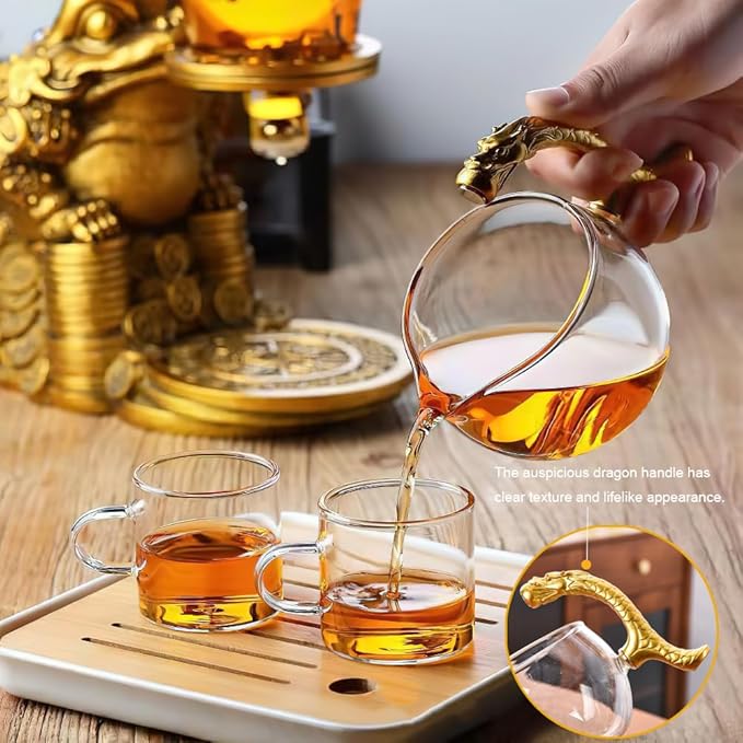 Creative Golden Cicada Shaped Magnetic Tea Pot - Semi Automatic Glass Teapot with Lazy Kungfu Drip Function - Suitable for Home/Office Reception Tea Set