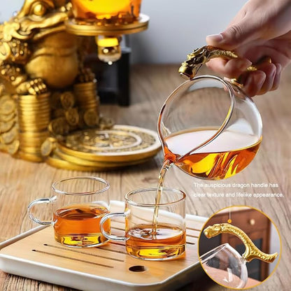 Creative Golden Cicada Shaped Magnetic Tea Pot - Semi Automatic Glass Teapot with Lazy Kungfu Drip Function - Suitable for Home/Office Reception Tea Set