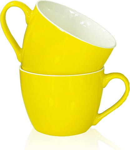 MECOWON 30 OZ Porcelain Coffee Mugs, Set of 2 Large Mugs for Soup, Cereal and Salad (Yellow)