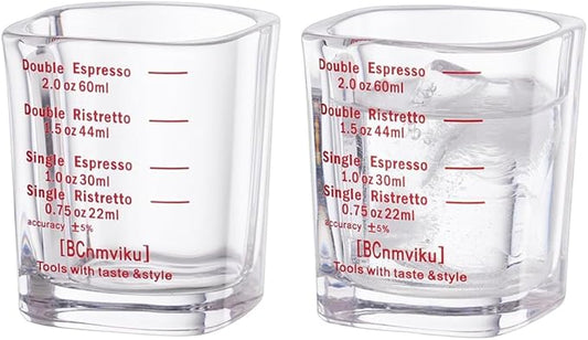 BCnmviku 2 PACK Red line Square Cup Espresso Shot Glasses Measuring Cup Liquid Heavy Glass for Baristas 2oz for Single Shot of Ristrettos