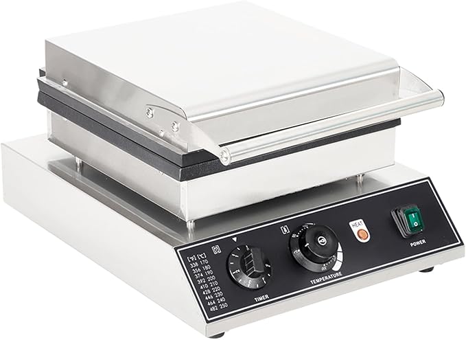 Commercial Square Waffle Maker, 110V Belgian Waffle Maker Iron, 2 Square-Shaped Waffles,Non-Stick Teflon Coating,50-300℃/122-572℉ Adjustable