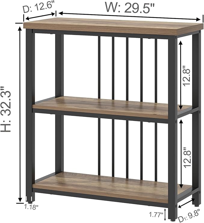 FOLUBAN Small Bookshelf and Bookcase, 3 Tier Open Book Shelf, Modern Metal and Wood Shelving Unit for Living Room Bedroom, Oak