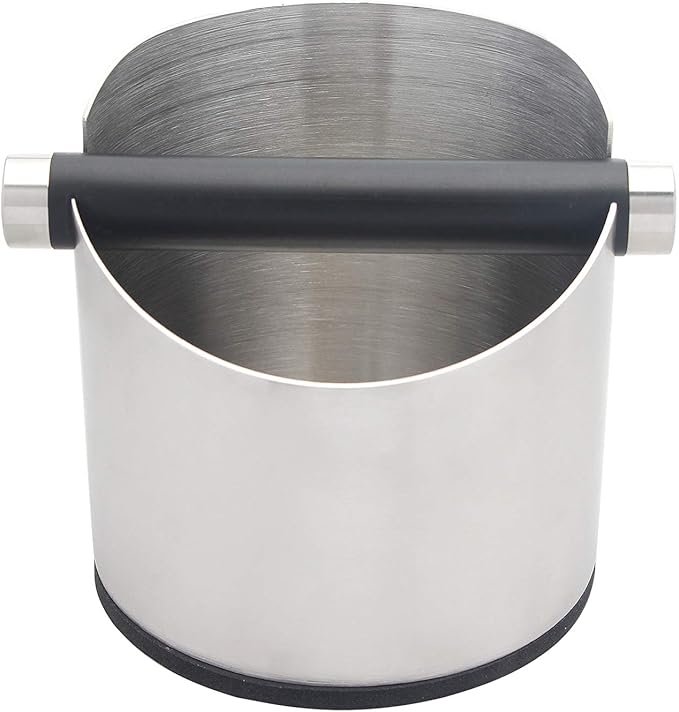 Espresso Knock Box, Stainless Steel Coffee Grounds Knock Box, With Removable Knock Bar and Non-Slip Rubber Base (Silver)