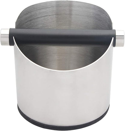 Espresso Knock Box, Stainless Steel Coffee Grounds Knock Box, With Removable Knock Bar and Non-Slip Rubber Base (Silver)