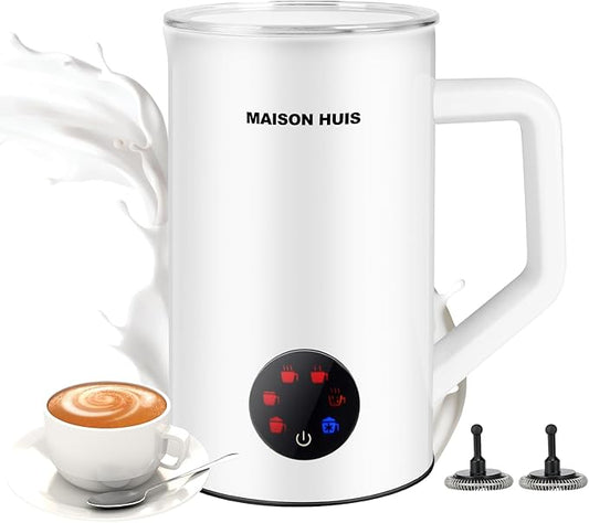 MAISON HUIS Milk Frother, 6-IN-1 Electric Milk Steamer, 20oz/591ml Hot & Cold Foam Maker for Latte & Cappuccino, 550W Fast Heating Stainless Steel Milk Steamer, Hot Chocolate Maker