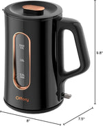 Load image into Gallery viewer, OFFACY Electric Kettle, Double Wall Glass Inner, Hot Water Boiler Heater Pot, 1.5-Liter, 1200 Watts for Fast Boiling, 53oz BPA Free, Glossy Black