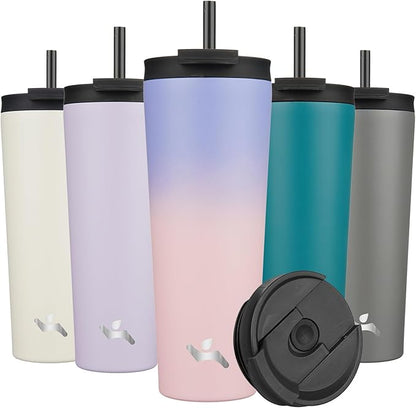 26 OZ Insulated Tumbler with Lid and 2 Straws Stainless Steel Water Bottle Vacuum Travel Mug Coffee Cup,Pastel Sunset