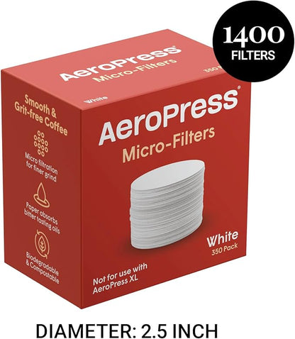 AeroPress Coffee Maker White Paper Micro-Filters, Compostable Coffee Filters Made From White, Chlorine-Free Paper, Fits Standard Size AeroPress Manual Coffee Makers, 4 Pack (1400 Count)